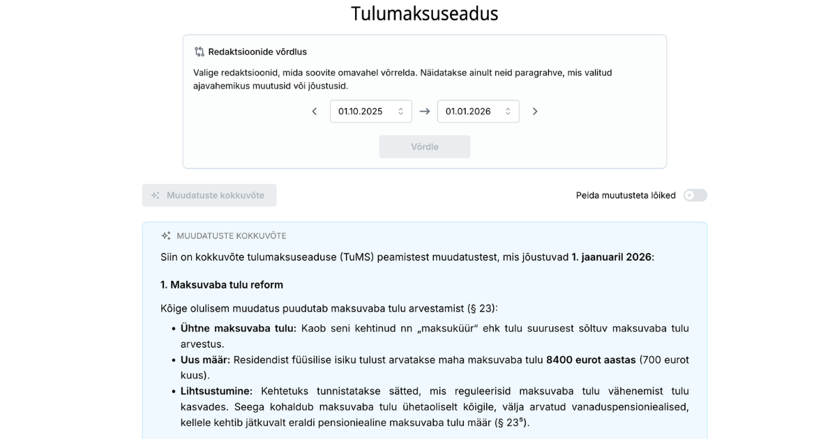 Muudatuste kokkuvõte