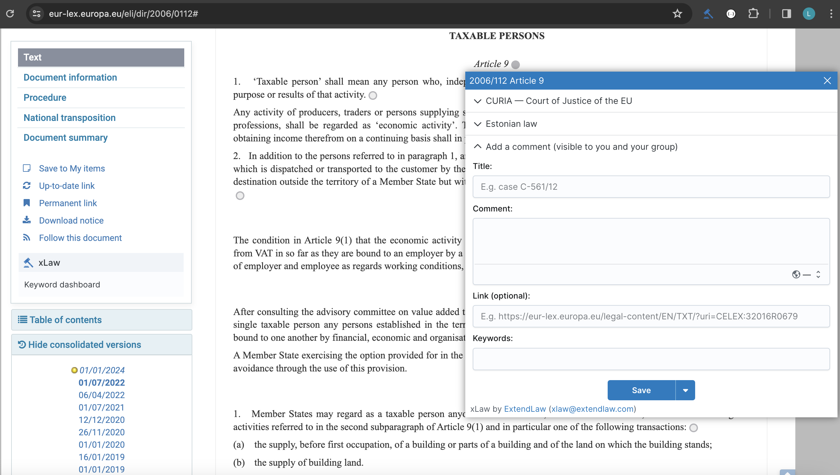 Kasutaja info lisamine EUR-Lex
