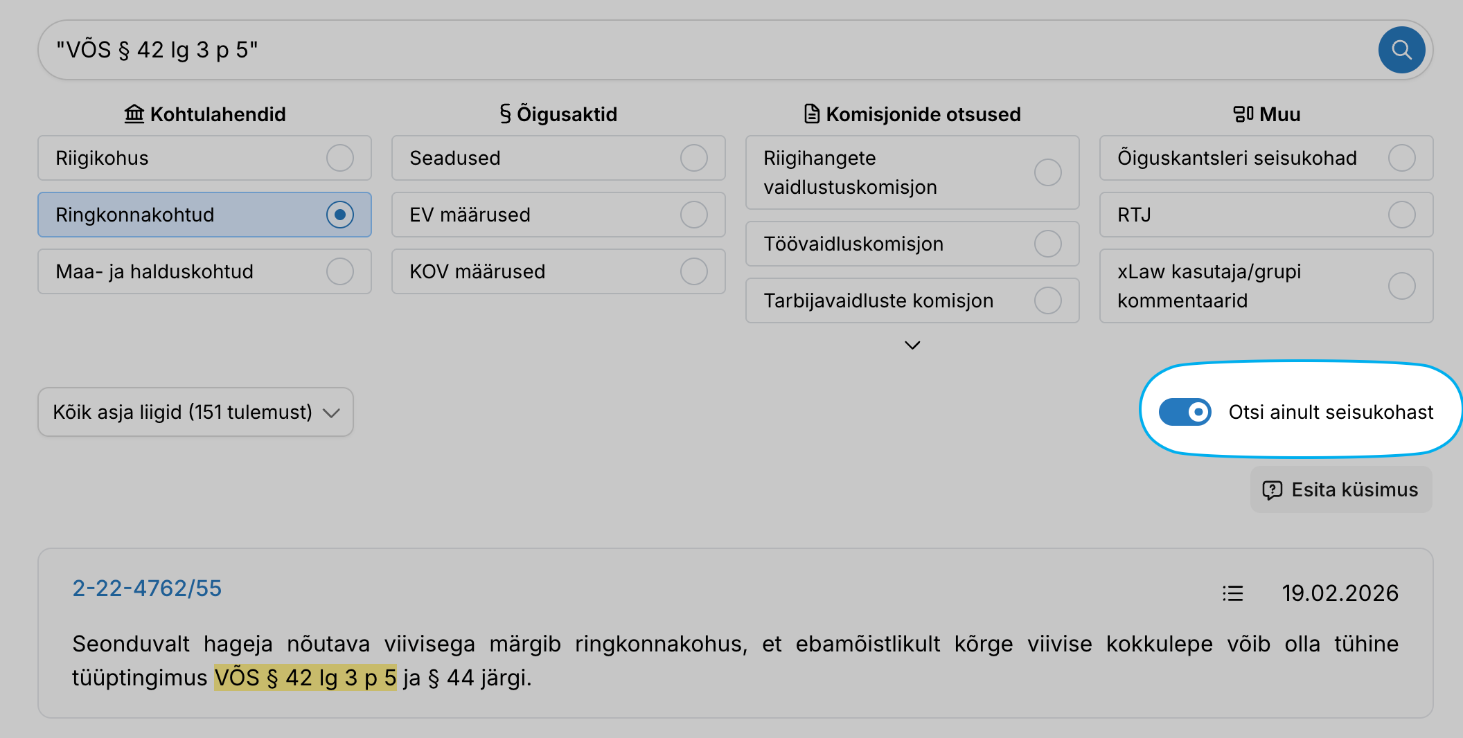 xLaw Legal - Ringkonnakohtu seisukoha otsing